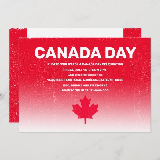 Invitation Drapeau rustique CANADA Jour du Canada couleur rou (Devant / Derrière)