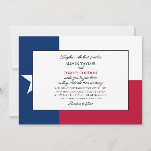 Invitation Drapeau texan, Drapeau du Texas Mariage (Devant)