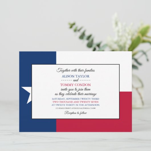 Invitation Drapeau texan, Drapeau du Texas Mariage (Debout devant)