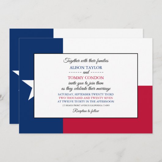 Invitation Drapeau texan, Drapeau du Texas Mariage (Devant / Derrière)