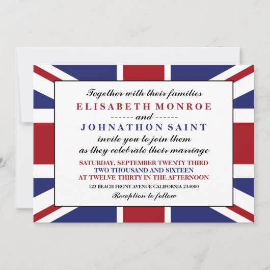 Invitation Drapeau Union Jack Mariage britannique (Devant)