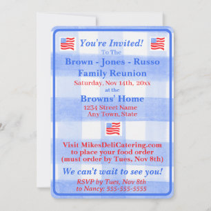 Invitation drapeau USA à carreaux bleu aquarelle