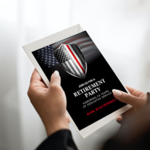 Invitation Drapeau USA   Bouclier mince ligne rouge   Noir