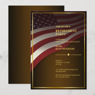 Invitation Drapeau USA   Coin   Cadre doré   Luxe Brun
