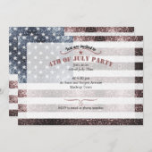 Invitation Drapeau USA étincelles rouge blanc bleu rustique 4 (Devant / Derrière)