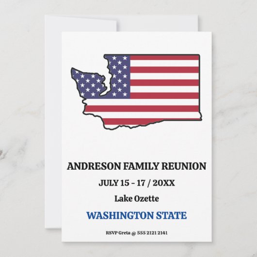 Invitation Drapeau USA FAMILLE REUNION WASHINGTON STATE MAP (Devant)
