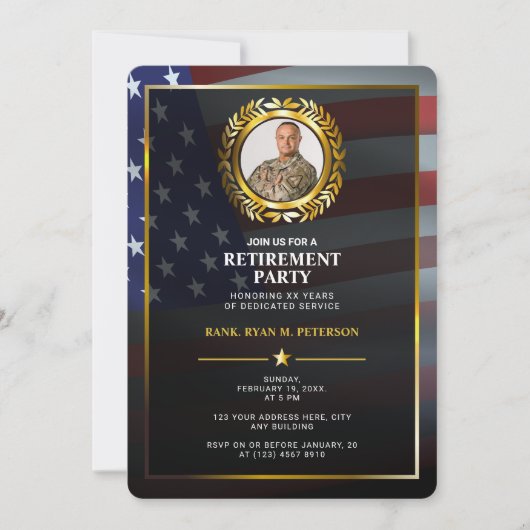 Invitation Drapeau USA | Feuille de Laurier Or | Retraite de (Devant)