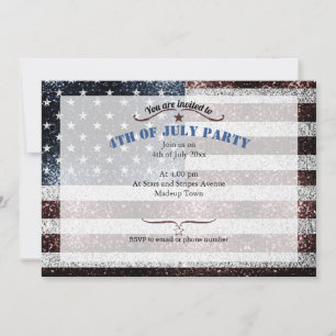 Invitation Drapeau USA rustique rouge blanc bleu scintille 4 