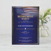 Invitation Drapeau USA | Transparent | Cadre doré | Bleu Luxe (Debout devant)