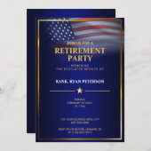 Invitation Drapeau USA | Transparent | Cadre doré | Bleu Luxe (Devant / Derrière)