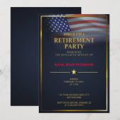 Invitation Drapeau USA | Transparent | Cadre doré | Bleu Luxe (Devant / Derrière)