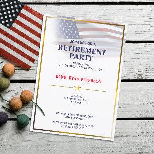 Invitation Drapeau USA   Transparent   Cadre doré   Luxe Blan