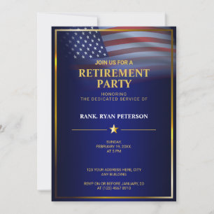 Invitation Drapeau USA Transparent Cadre doré Luxe Bleu