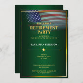 Invitation Drapeau USA | Transparent | Cadre doré | Luxe Vert (Devant / Derrière)