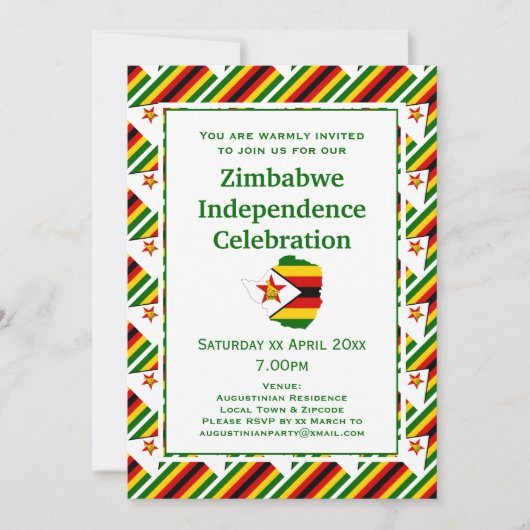 Invitation Drapeau zimbabwéen FÊTE DE L'INDÉPENDANCE (Devant)