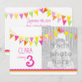 Invitation Drapeaux colorés filles 3ème anniversaire invitati (Devant / Derrière)
