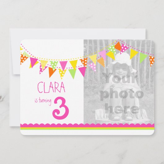 Invitation Drapeaux colorés filles 3ème anniversaire invitati (Devant)