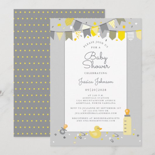 Invitation Drapeaux de bannière modernes gris jaune pour une (Devant / Derrière)
