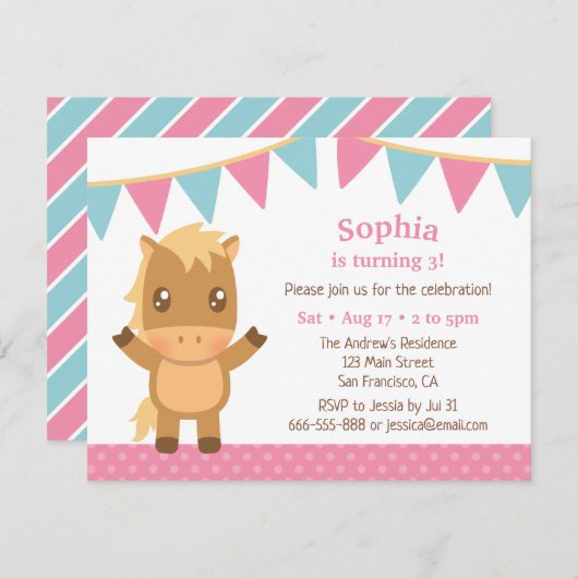 Invitation Drapeaux de Bunse mignonette Filles Fête d'anniver (Devant / Derrière)