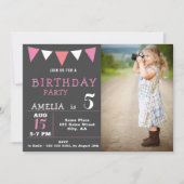 Invitation Drapeaux de Bunting rose moderne Photo Anniversair (Devant)