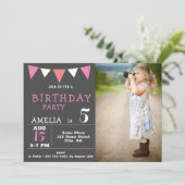 Invitation Drapeaux de Bunting rose moderne Photo Anniversair (Debout devant)