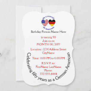 Invitation Drapeaux de cœur de l'héritage USA Allemagne