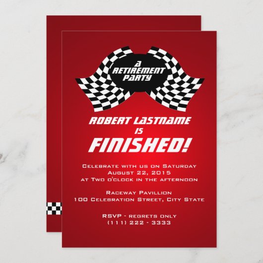 Invitation Drapeaux de course Parti de retraite Rouge (Devant / Derrière)