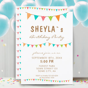 Invitation Drapeaux de fete colorés modernes pour anniversair