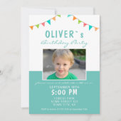 Invitation Drapeaux de fete guirlande colorés Bleu Photo Anni (Devant)