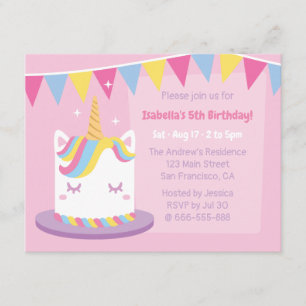 Invitation Drapeaux de guirlande de gâteau Licorne Filles Ann