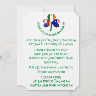 Invitation Drapeaux Irlande Australie États-Unis Shamrock
