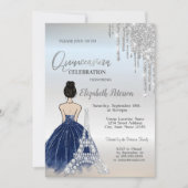 Invitation Draps, Robe Bleue Fille Tour Eiffel Quinceañera (Devant)