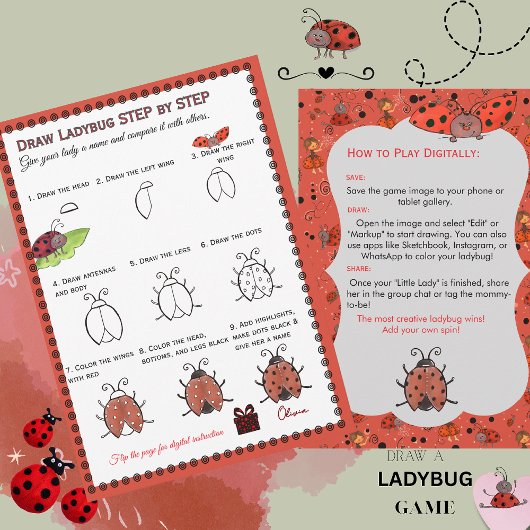 Invitation Draw a Ladybug Baby Shower Game | Digital & Print