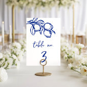 Invitation Drawn Blue Lemon 5x7 Wedding Table Number Sign