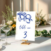 Invitation Drawn Blue Lemon 5x7 Wedding Table Number Sign