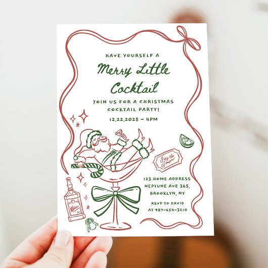 Invitation Drawn Merry Little Cocktail Christmas Party