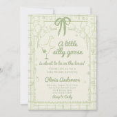 Invitation Drawn Silly Goose green Gingham Ribbon Baby Shower (Devant)