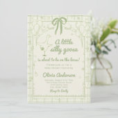 Invitation Drawn Silly Goose green Gingham Ribbon Baby Shower (Debout devant)
