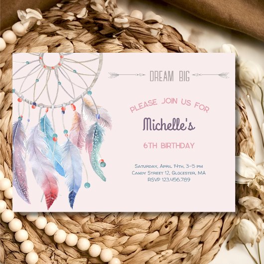 Invitation Dream Big Boho Dreamcatcher Anniversaire