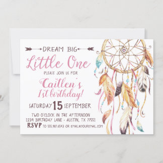 Invitation Dream Big Little One First Birthday Dreamcatcher