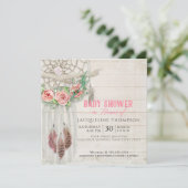 Invitation Dream Catcher Baby shower Girl BOHO Plume en bois (Debout devant)