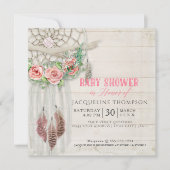 Invitation Dream Catcher Baby shower Girl BOHO Plume en bois (Devant)