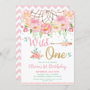 Invitation Dream Catcher Wild One Birthday Boho Floral
