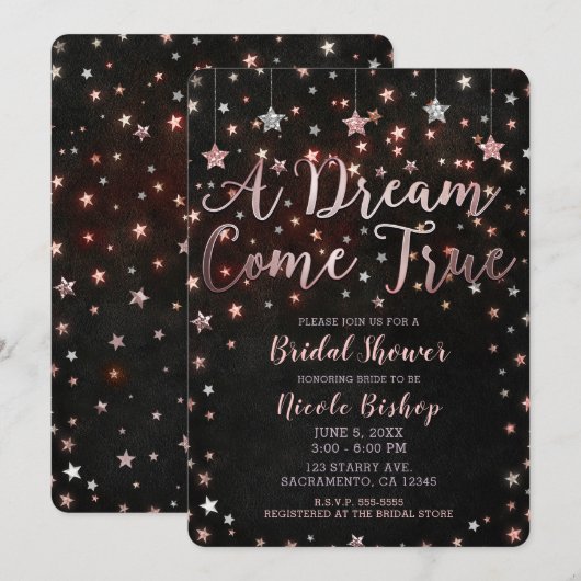 Invitation Dream Come True Black Rose Gold Fête des mariées (Devant / Derrière)