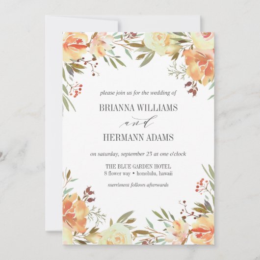 Invitation Dream Peach | Fancy rustique Flowers mariage (Devant)