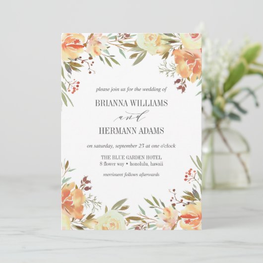 Invitation Dream Peach | Fancy rustique Flowers mariage (Debout devant)