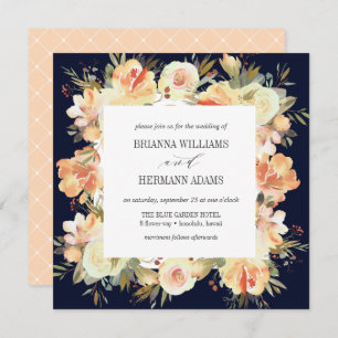 Invitation Dream Peach & Navy   Mariage diamant floral de pri