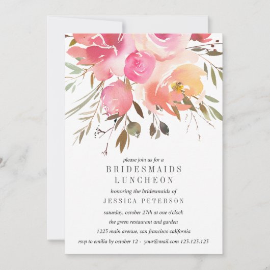 Invitation Dream Pink Flowers Bridesmaids Mariage du déjeuner (Devant)