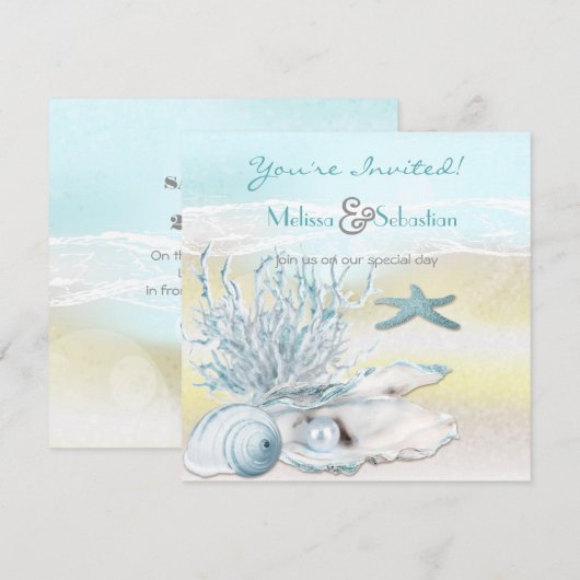 Invitation Dream Shore Beach Blue Wedding (Devant / Derrière)