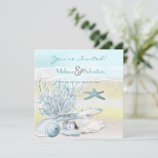 Invitation Dream Shore Beach Blue Wedding (Debout devant)